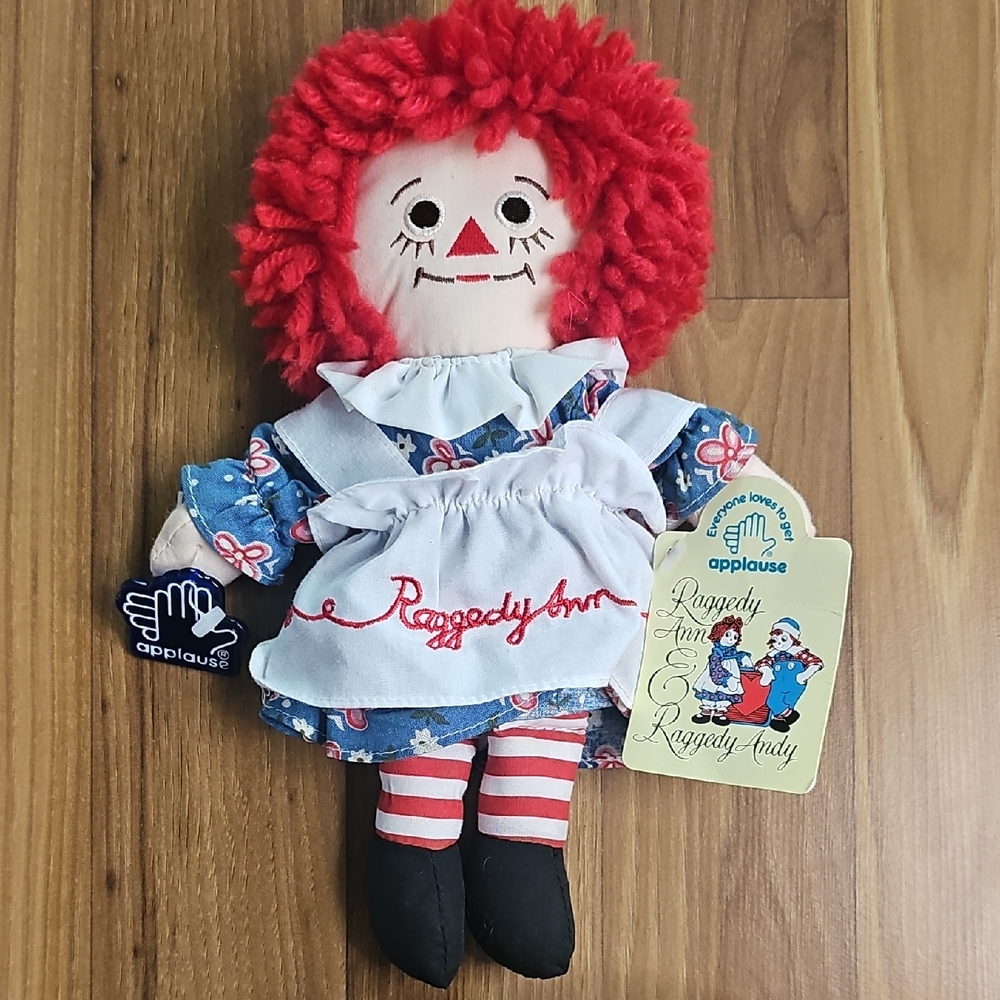 Vintage Raggedy Ann Doll By Applause Blue Dress And Apron, 9 Inch